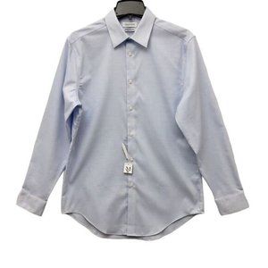 Calvin Klein Men's Long Sleeve Formal Shirt  Blue Strech Collar  Non-Iro Medium